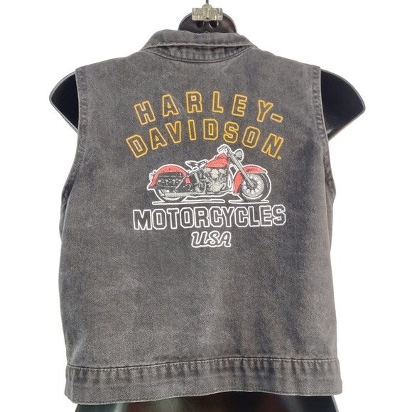Harley-Davidson Women's Black Denim Jacket Vest Size 14 - Picture 2 of 9